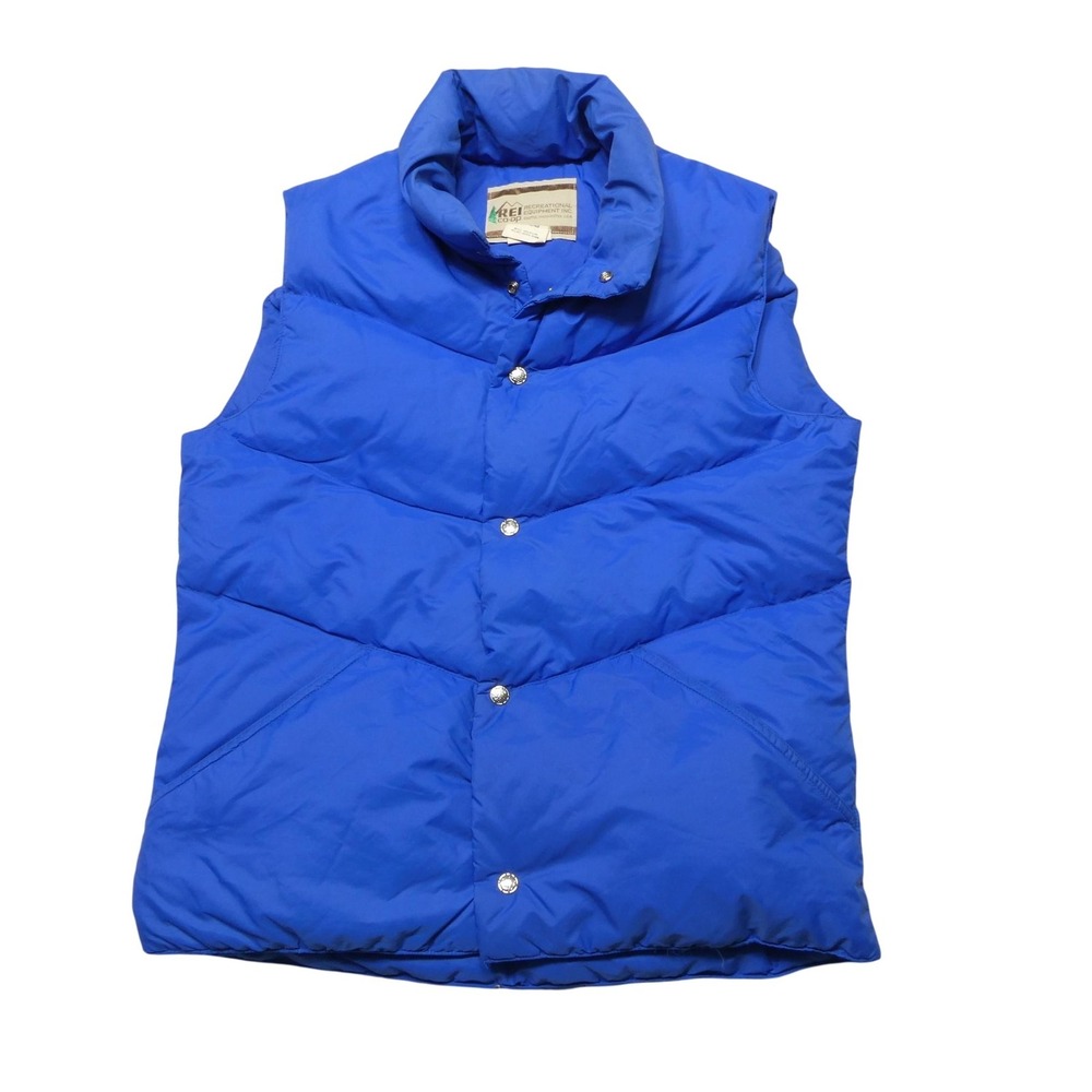 Vintage REI Co-op Vest Mens Medium Blue Goose Down Puffer Snap Nylon Outdoor